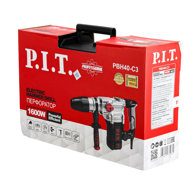 Перфоратор P.I.T. PBH40-C3, SDS-MAX, электрический (1600Вт, 9Дж, 2реж, Ø40мм, 3800уд/мин, 630об/мин, верт) в Ярославле