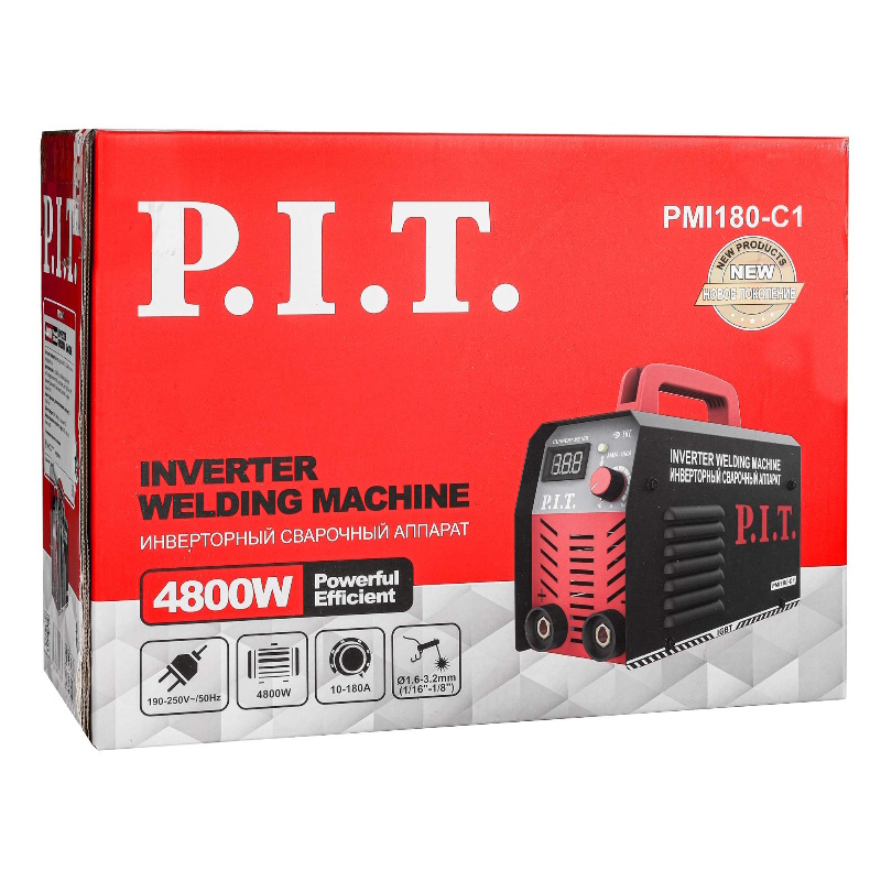 Сварочный аппарат PIT PMI180-C1 IGBT 48кВт 180А ПВ-60 ММА 16-32мм 190-250В