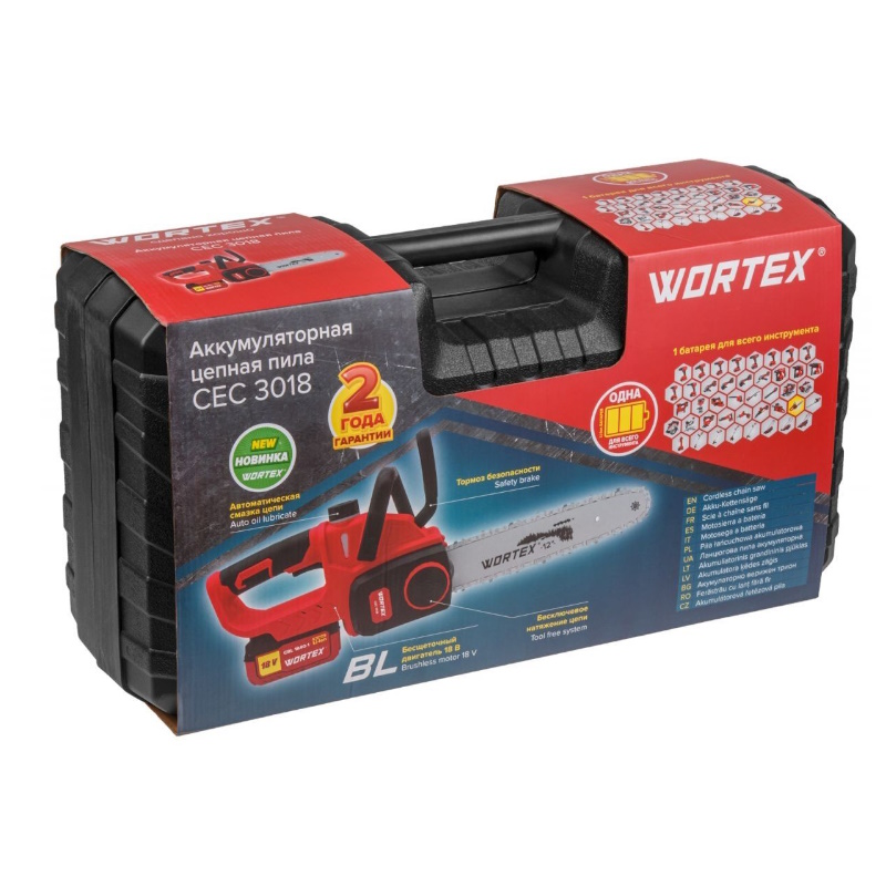 Аккумуляторная пила цепная Wortex CEC 3018 ALL1 МЕГА 0333224, шина 30 см (12"), 3/8" LP, 1.1 мм  бесщеточный двигатель в Муроме