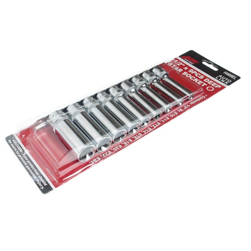 Набор головок торцевых удлиненных JTC JTC-H409EL, TORX, 1/2", E10-E24, 9 предметов