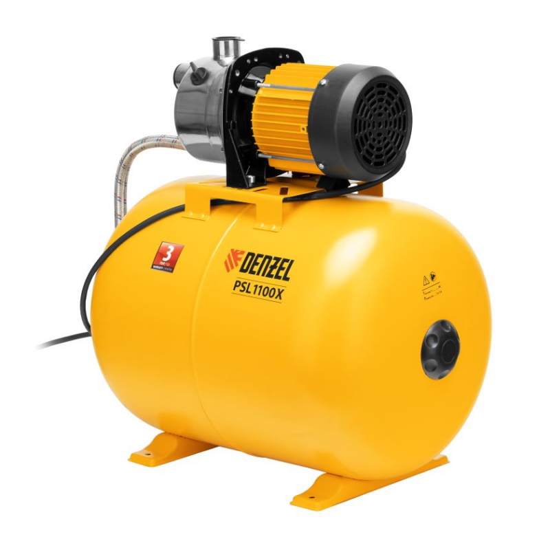 Насосная станция Denzel PSL1100X 97311, 1100 Вт, 3600 л/ч, ресивер 50 л, подъем 45 м, нержавейка в Кинешме