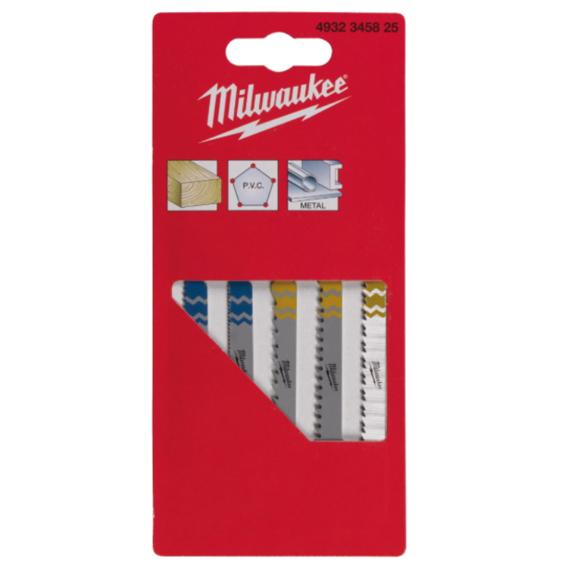 Полотна для лобзика Milwaukee 4932345825, 75 мм, набор 5 единиц, T144D x1/T101B x1/T118A x1/T118B x1/T111C x1 в Ярославле