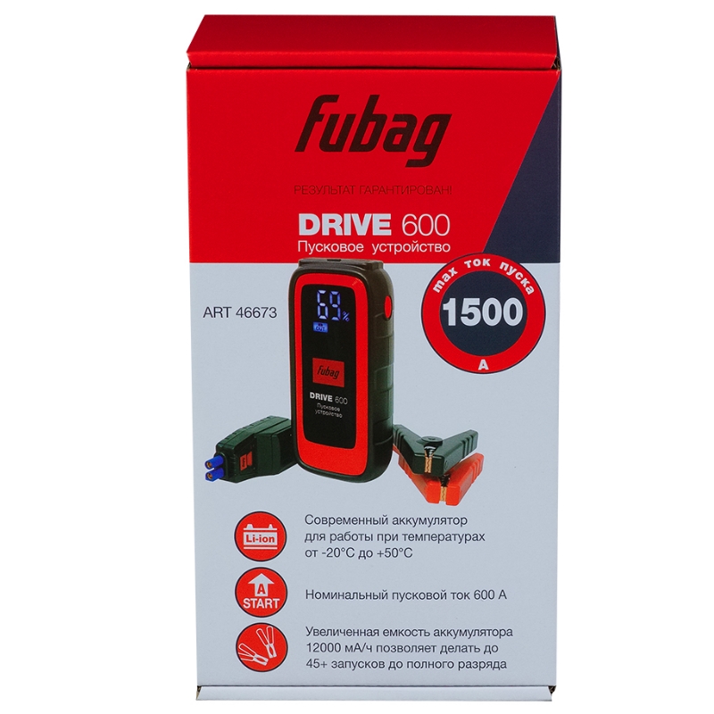 Пусковое устройство Fubag ДРАЙВ (DRIVE) 600 (ток запуска 600А емкость аккумулятора 12000 мА*ч разъем type C) в Твери