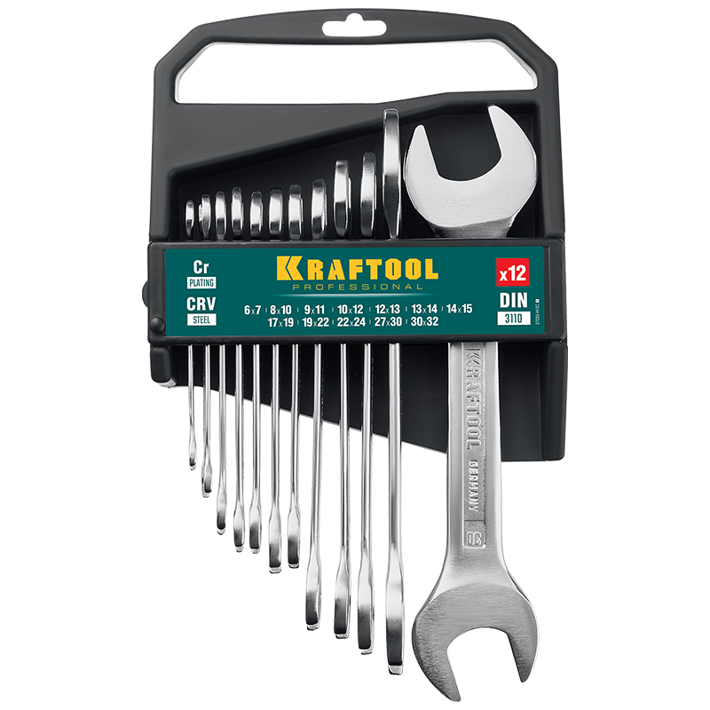 Набор ключей гаечных рожковых Kraftool 27033-H12C_z01 12шт Cr-V сталь хромированный 6-32мм 3703₽