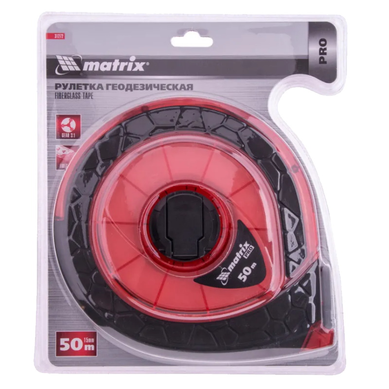 Рулетка геодезическая Matrix 31272, 50 м х 15 мм, закр. корп., фибергласс. лента, двухст. шкала, PRO