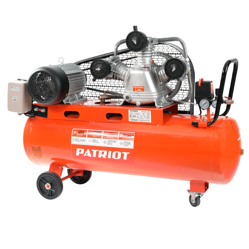 Компрессор поршневой ременной Patriot Expert PTR 100-670 525306330, 670 л/мин, 10 бар, 3000 Вт, 100 л, 380В в Александрове