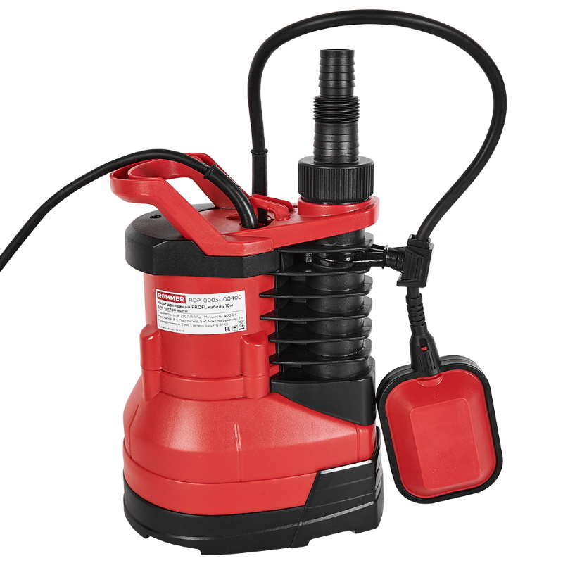 Насос дренажный Rommer PROFI RDP-0003-100400, H-8 м, Q-9 м3/ч, кабель 10 м, 400 Вт, для чистой воды в Костроме