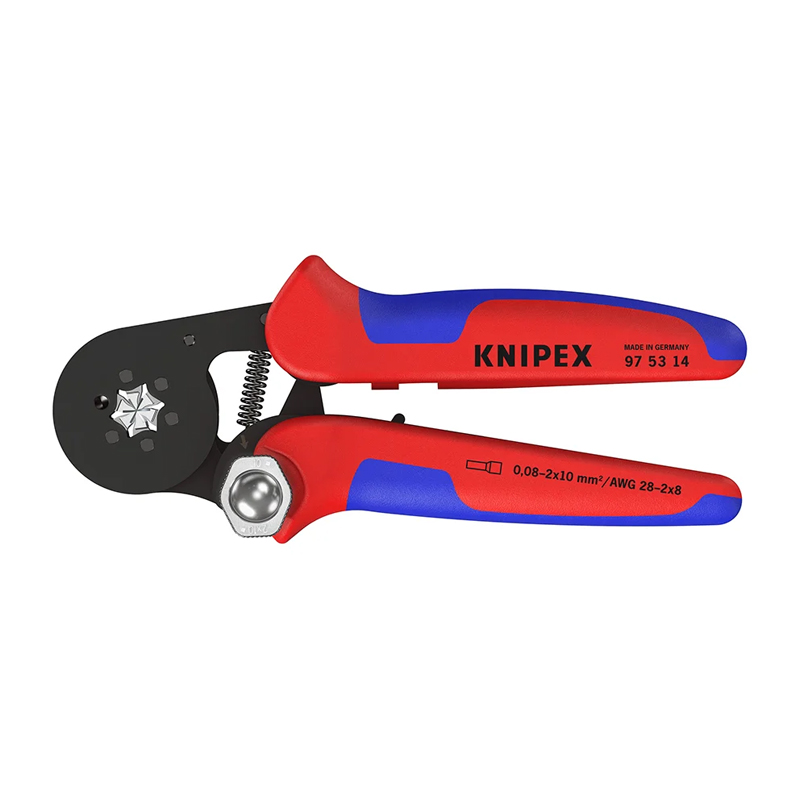 Пресс-клещи Knipex KN-975314SB, для контактных гильз, DIN 46228, 1+4, 6-гранный обжим, боковые, 1 гнездо, 0.08-10 мм², 2 х 4 мм², длина 180 мм, фосфатированные в Угличе