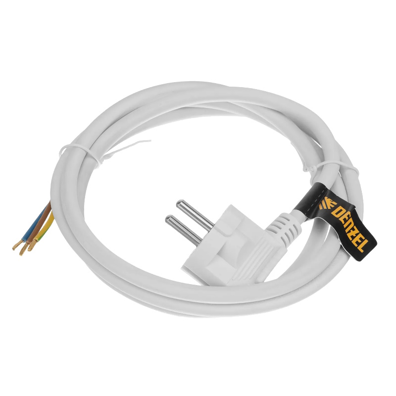 Шнур сетевой Denzel Energy Series 37670, ПВС, 1,5 м, 3х1,5 мм, с неразборной вилкой, белый в Рыбинске