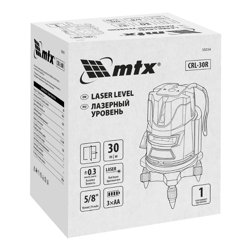 Лазерный уровень MTX CRL-30R (30 м, красный луч, батарейки, резьба 5/8") 35034 в Коврове