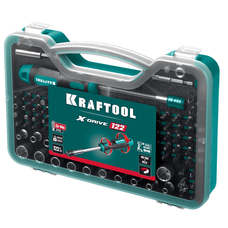 Набор: отвертка-битодержатель с насадками Kraftool X-Drive-122 26816, 122 шт. в Кинешме