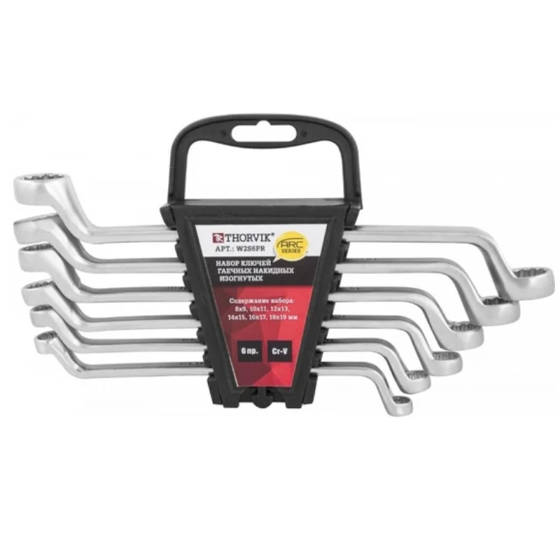 Набор ключей гаечных накидных изогнутых серии ARC на держателе Thorvik W2S6PR 052621 8-19 мм 6 предметов 1116₽