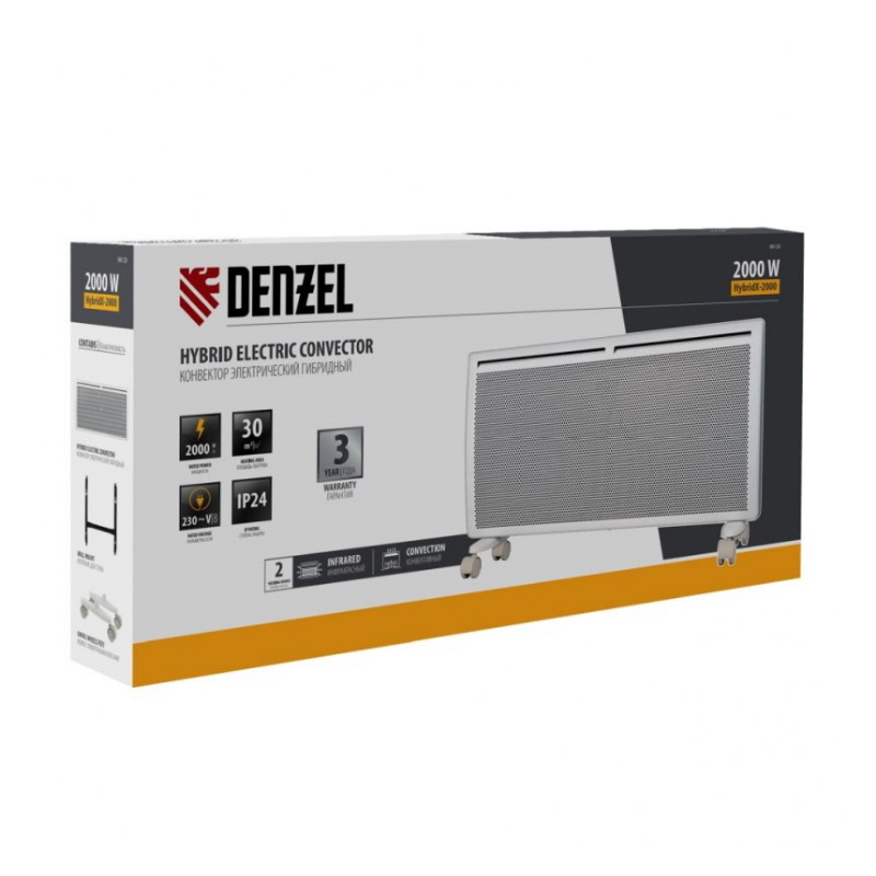Конвектор гибридный электрический Denzel HybridX-2000 98120, ИК нагреватель, цифровой термостат