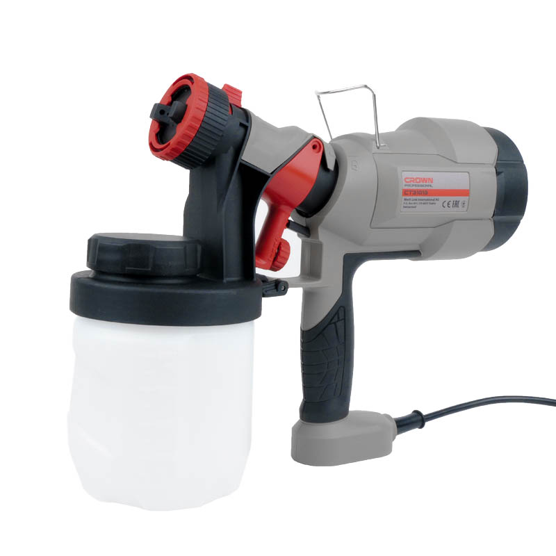 Электрический бытовой краскопульт Crown CT31013, объем бачка 0,9 л, мощность 400 Вт, регулировка