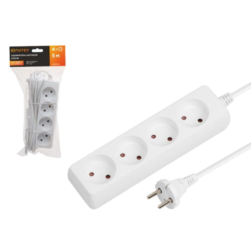 Удлинитель Юпитер JP8101-26 5 м 4 розетки 22 кВт бз ПВС 2х075 400₽