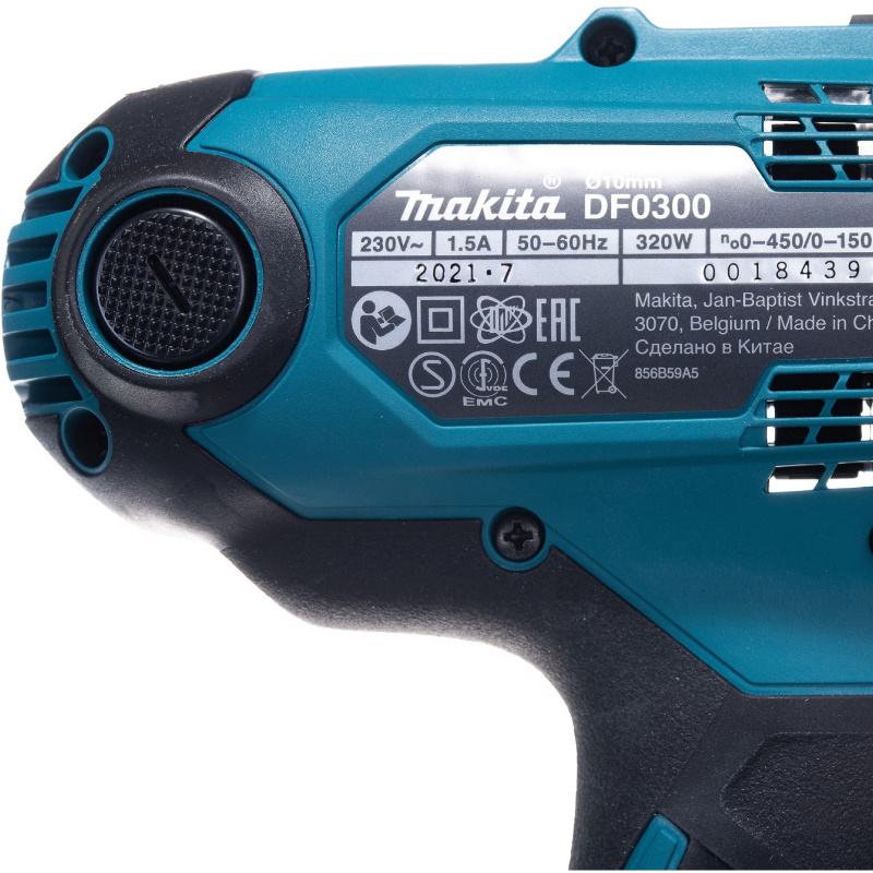 Сетевая дрель-шуруповерт Makita DF0300 (вес 1,2 кг, мощность 320 Вт, кабель 2,5 м)