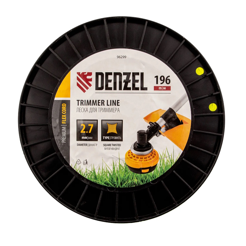 Леска для триммера Denzel FLEX CORD 96299, витой квадрат, 2,7мм х 196м, на DIN катушке в Твери