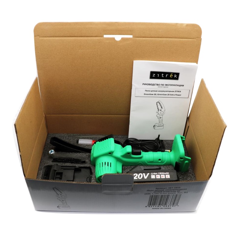 Пила цепная аккумуляторная Zitrek GreenSaw 20 082-1850, с двумя аккумуляторами (20 В, 1.5 Ач, Li-ion) + ЗУ в Вологде
