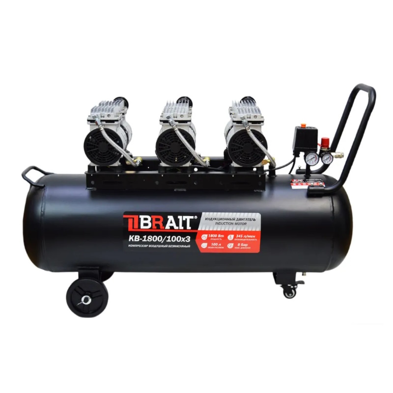 Компрессор воздушный Brait KB-1800100X3 2001043043 220 В1800 Вт 345 лм8 bar рес 100 л 37709₽
