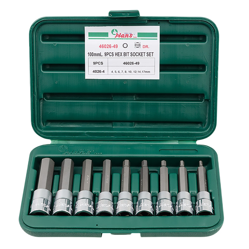 Набор головок шестигранных Hans 46026-49, 1/2", 4-17мм, 9 шт. в Муроме