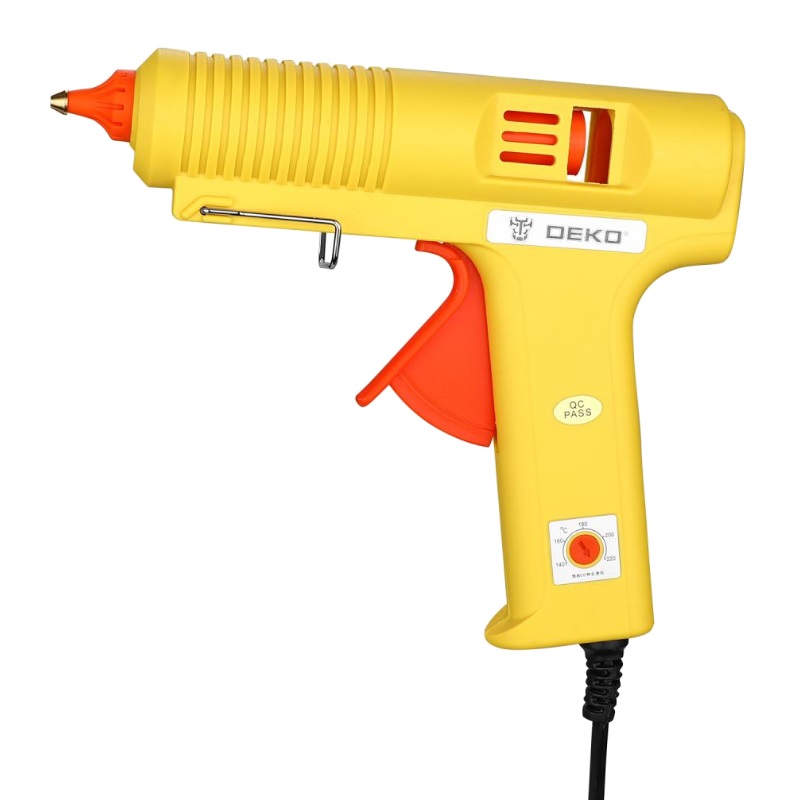 Термопистолет клеевой Deko DKGG150 SET4 063-4974 (150ВТ, с функцией THERMAL CONTROL + подставка + набор стержней)