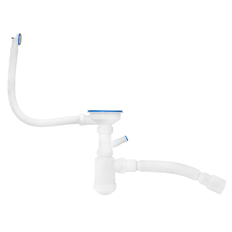 Сифон для кухни MasterProf 3.1/2"х40, нержавеющая глубокая чаша, 2 перелива, отвод для с/м, с гофротрубой 40х40/50 в Ярославле