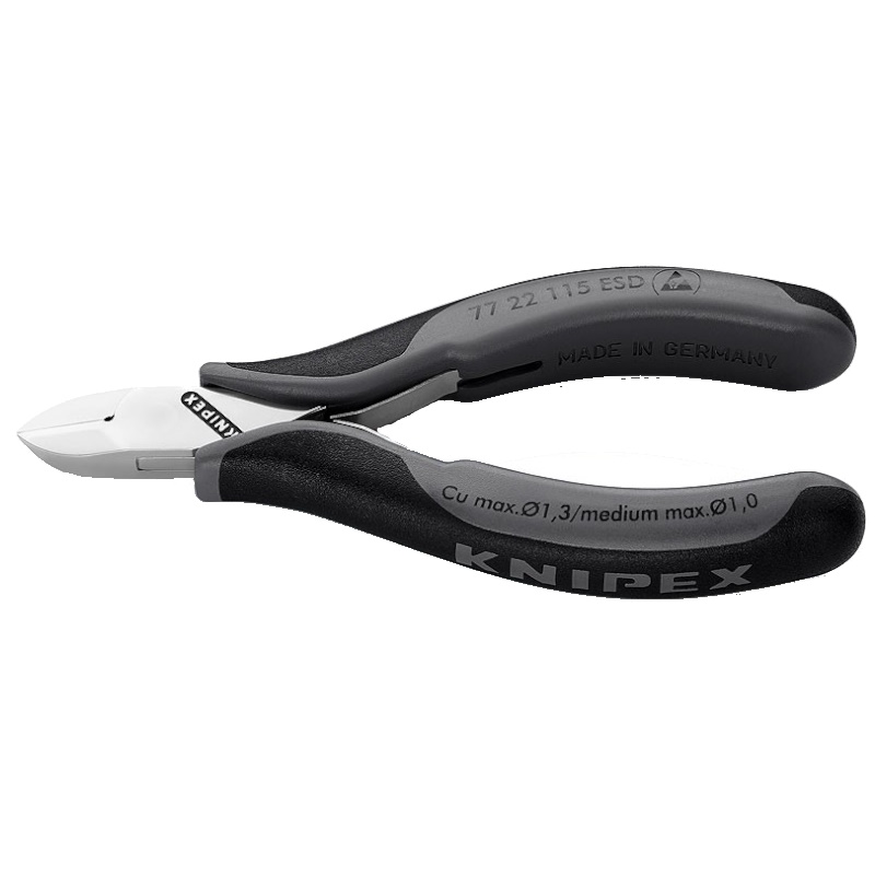 Бокорезы для электроники ESD Knipex KN-7722115ESD округлая головка 115 мм 2-компонентные антистатические ручки 8442₽