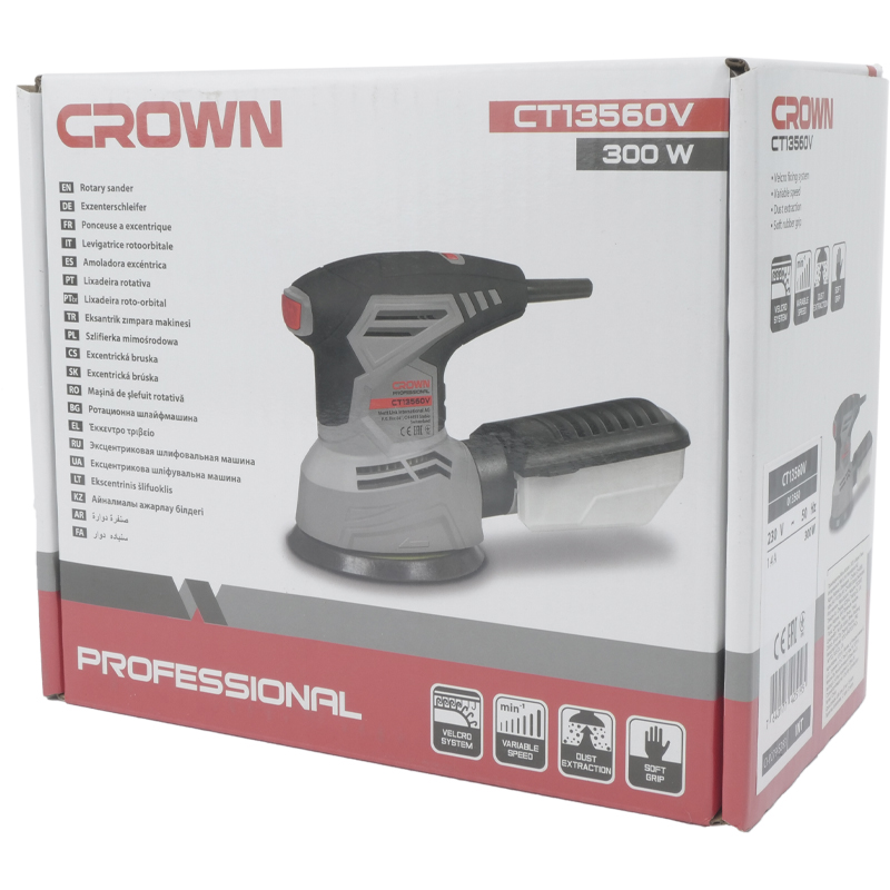 Шлифмашина эксцентриковая Crown CT13560V (мощность 300 Вт, круг 125 мм, амплитуда колебаний 2 мм) в Туле