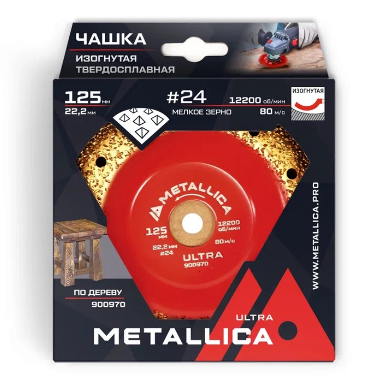 Чашка твердосплавная шлифовальная Metallica Ultra 900970, 125х22,2 мм, #24, закругленная, по дереву в Угличе