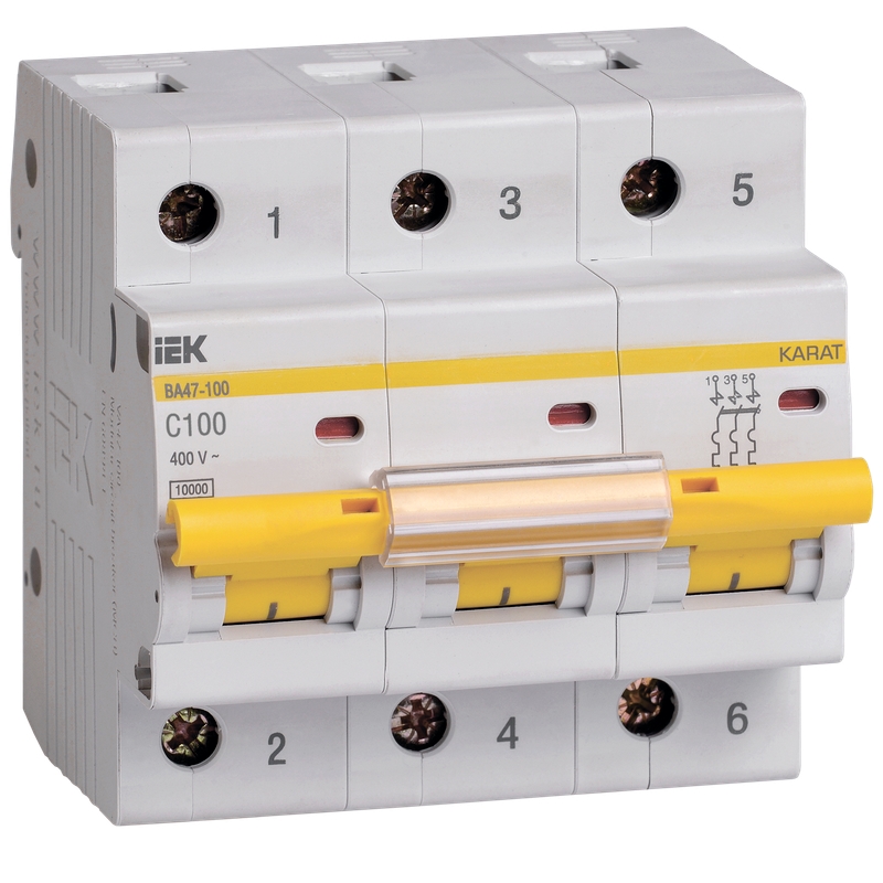 Автоматический выключатель IEK KARAT ВА47-100 MVA40-3-063-C, 3P C 63А 10кА