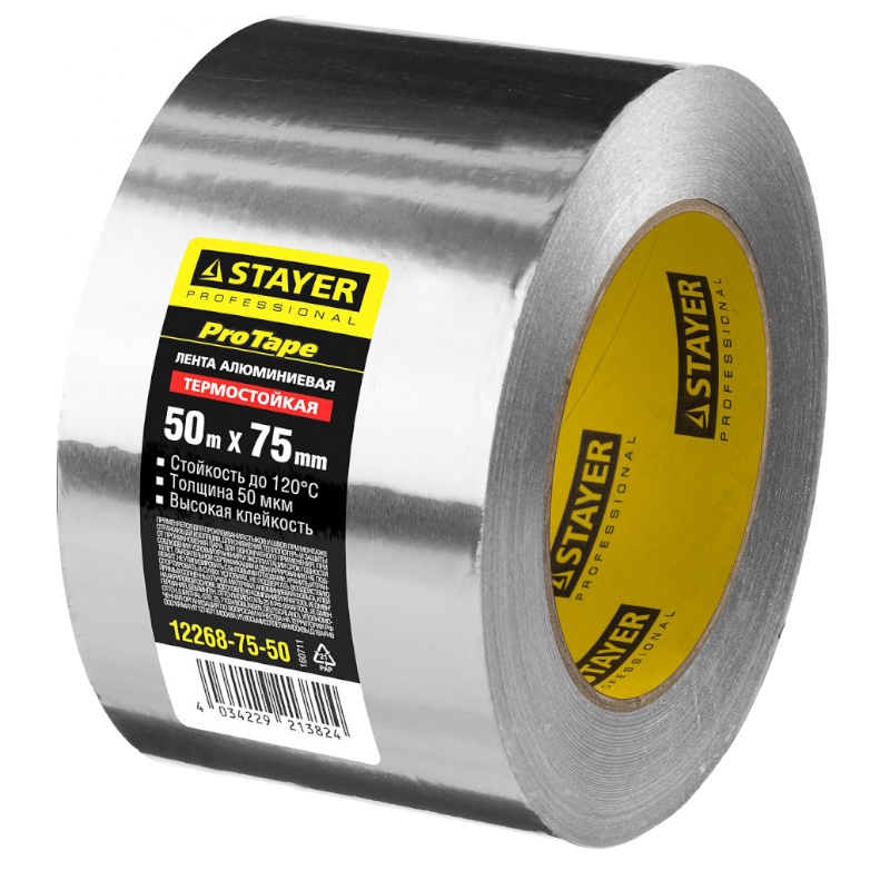 Алюминиевая лента Stayer Professional 12268-75-50, до 120°С, 50мкм, 75мм х 50м