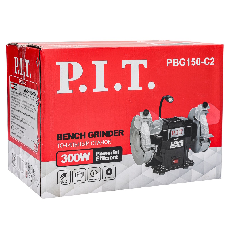 Станок точильный электрический P.I.T. PBG150-C2, 300Вт, 2950об/мин, Ø150х12.7х20мм, LED, пылезащита