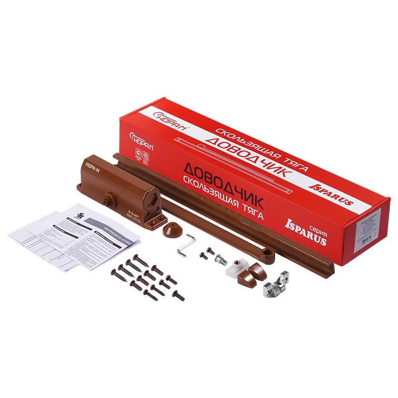 Доводчик дверной Нора-М ISPARUS 440 Slider 18779, от 70 до 130 кг, коричневый, со скользящей тягой