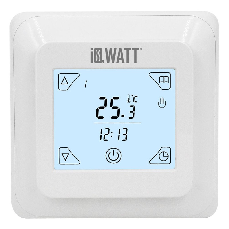 Терморегулятор Iqwatt IQ THERMOSTAT TS 00406 с ЖК-дисплеем и сенсорными кнопками белые 5095₽