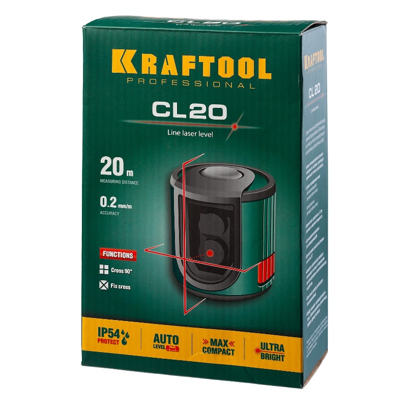 Нивелир лазерный линейный Kraftool CL 20 34700, сверхъяркий, двухлучевой, 20 м