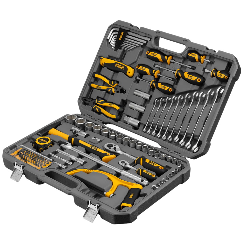 Набор инструментов Denzel 15803, 1/2", 1/4", CrV, S2, пластиковый кейс, 100 предметов в Твери
