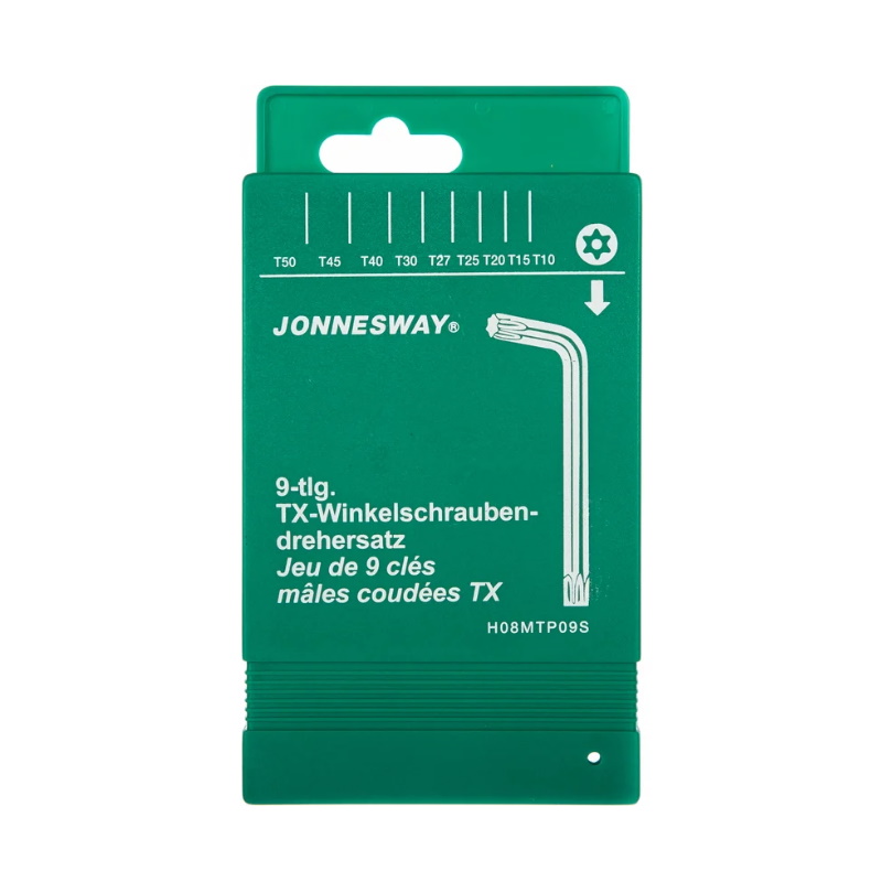 Комплект угловых ключей "TORX" Jonnesway H08MTP09S с центрированным штифтом Т10-Т50, 9 предметов S2 материал в Муроме