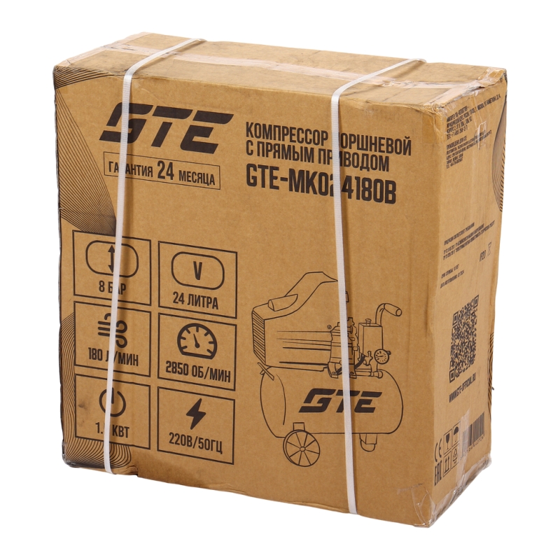 Компрессор поршневой GTE GTE-MK024180B,с прямым приводом, 220В, ресивер, 24л, 180л/мин в Переславле