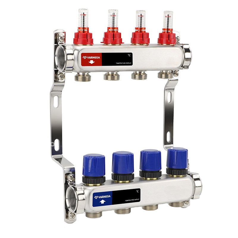 Коллекторная группа Varmega VM15104 ВР 1" с расходомерами на 4 контура 3/4" EK, нержавеющая сталь в Переславле
