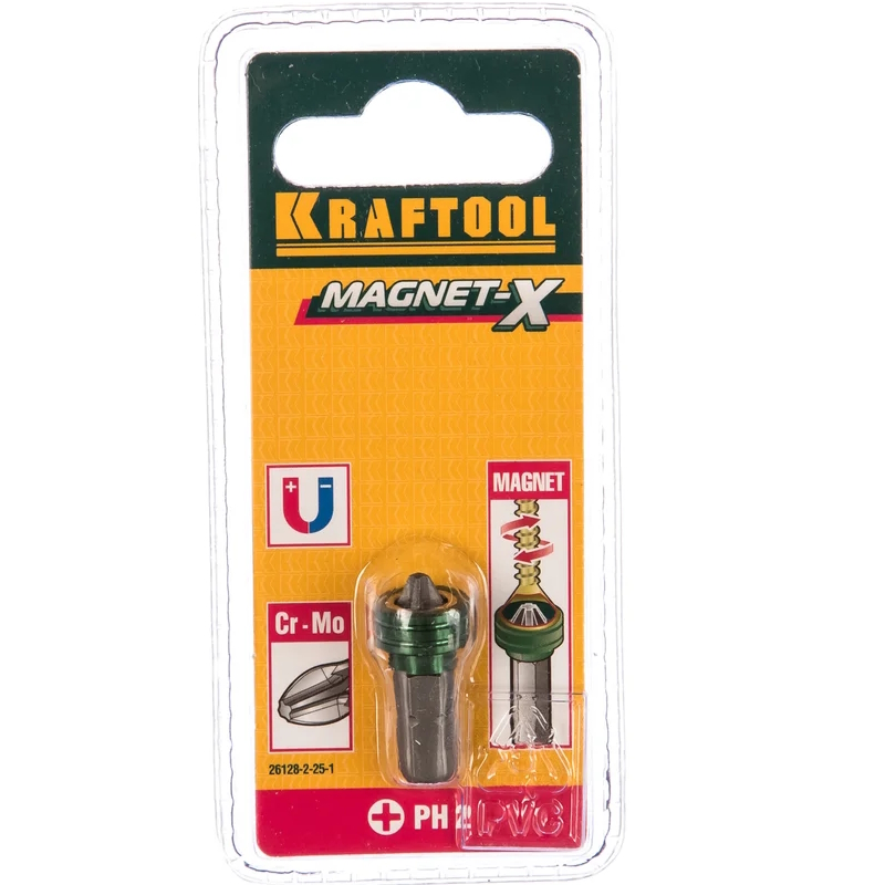 Биты Kraftool "ЕХPERT" 26128-2-25-1, с магнитным держателем-ограничителем, тип хвостовика C 1/4", PH2, 25 мм, 1 шт. в блистере в Муроме