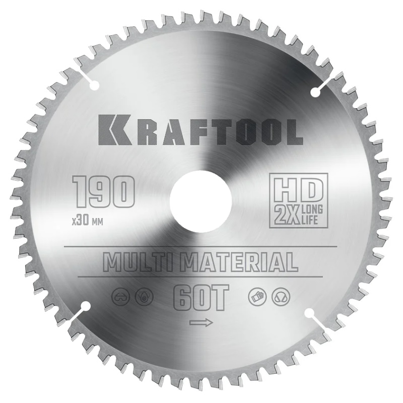 Пильный диск по алюминию Kraftool Multi Material 36953-190-30 190 х 30 мм 60Т 2175₽