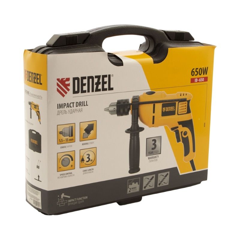 Дрель ударная Denzel ID-650 26304, 650 Вт