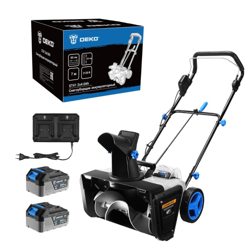 Снегоуборщик аккумуляторный Deko ST41 084-4445, 2х20В, 2х4.0Ач, 50см, 2 фары в Угличе