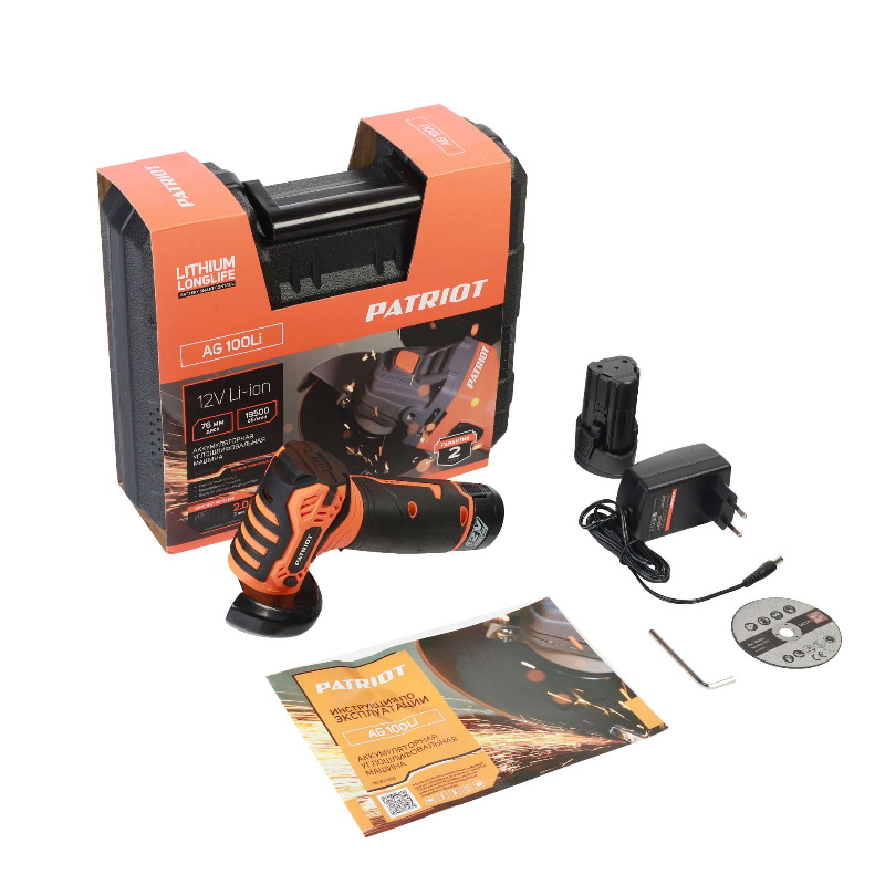 Угловая шлифмашина (болгарка) аккумуляторная Patriot AG 100Li 110303100, 76 мм, 12 В, в кейсе в Иваново