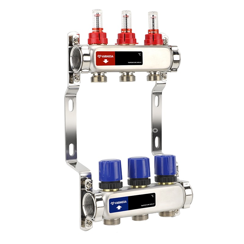 Коллекторная группа Varmega VM15103 ВР 1" с расходомерами на 3 контура 3/4" EK, нержавеющая сталь в Кинешме