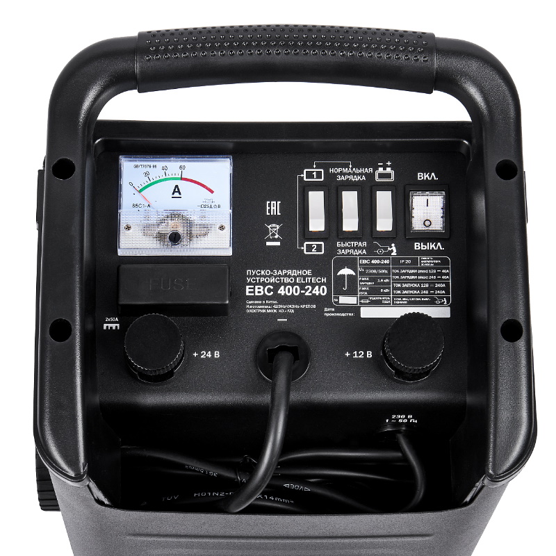 Устройство пуско-зарядное Elitech HD EBC 400/240 206813, 12/24 В, 1.6/8.0 кВт, заряд 18/40 А в Туле