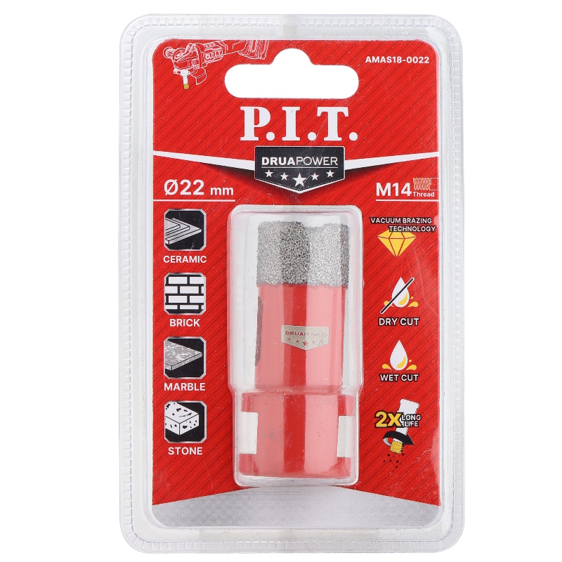 Коронка алмазная по керамограниту P.I.T. AMAS18-0022, 22 мм, M14, сухое сверление, вакуумная пайка в Туле