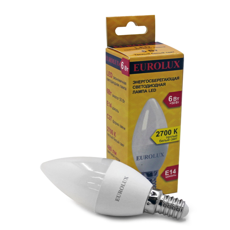 Светодиодная лампа Eurolux LL-E-C37-6W-230-2.7K-E14 в Твери