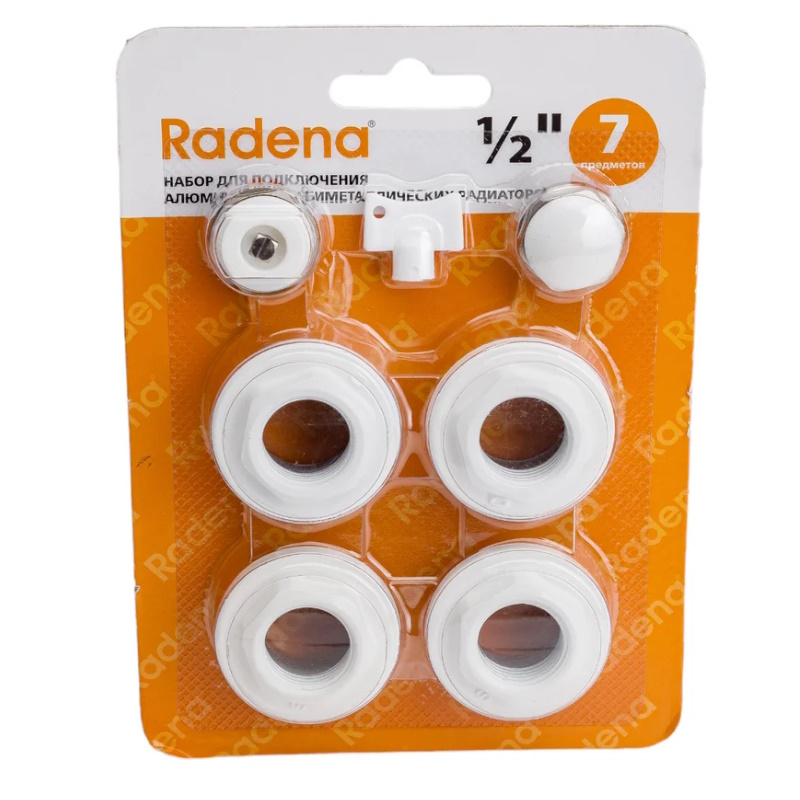 Набор для подключения Radena 011090101, 1/2, 7 предметов, перех.1*1/2 лев, пр.- по 2 шт., загл. кр., Маевского ключ