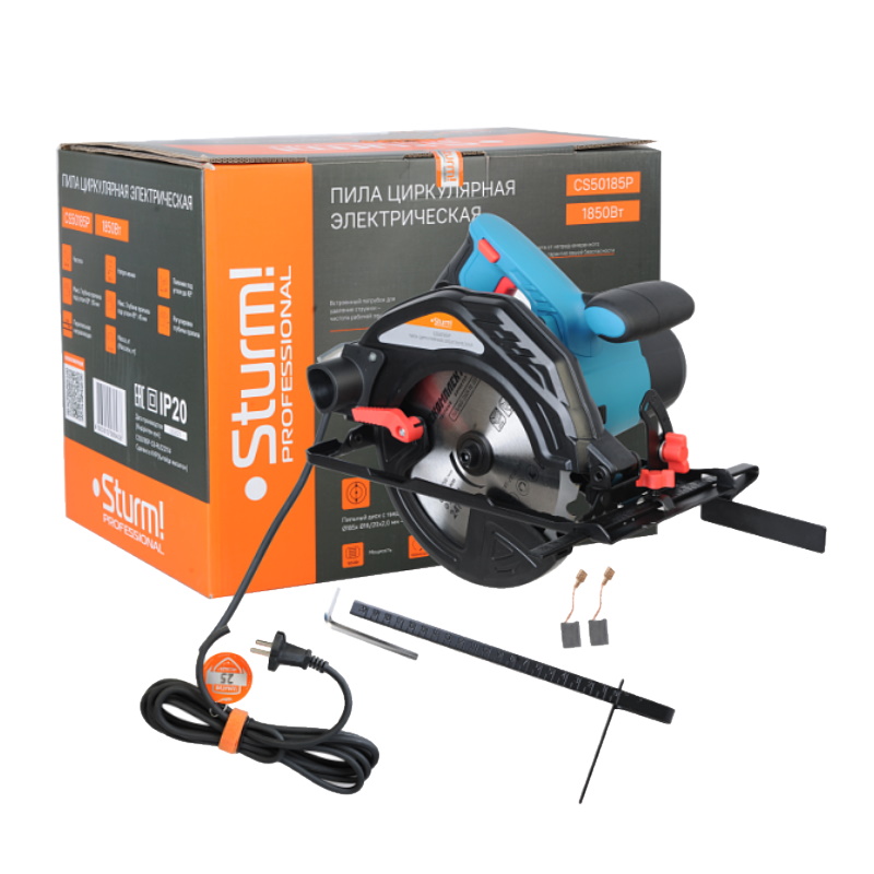 Пила циркулярная Sturm PROFI CS50185P 1850Вт, ТПД 185х16/20мм, пропил 65мм, вес 4,3кг, сбор пыли